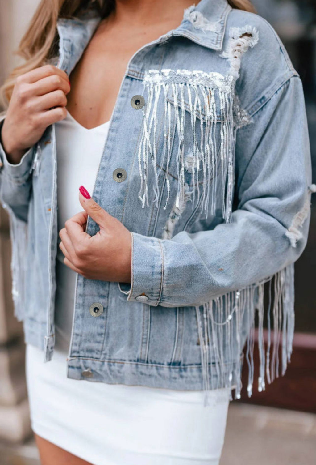 Sequin Fringe Denim Jacket