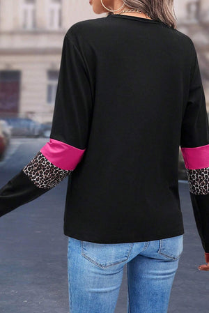 Pink and Leopard Colorblock Blouse