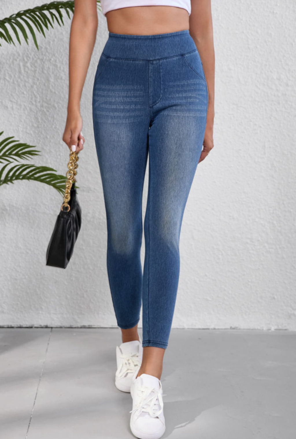 Skinny Elastic Waste Denim Pants