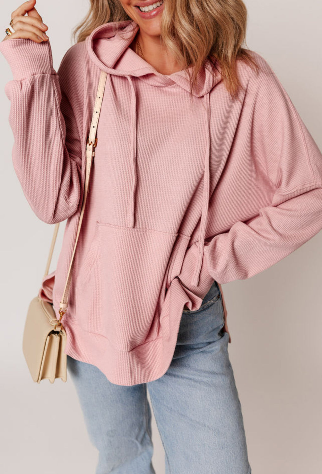 Pink Waffle Knit Hoodie