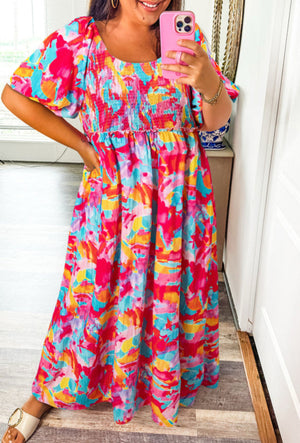 Abstract Smocked Dress