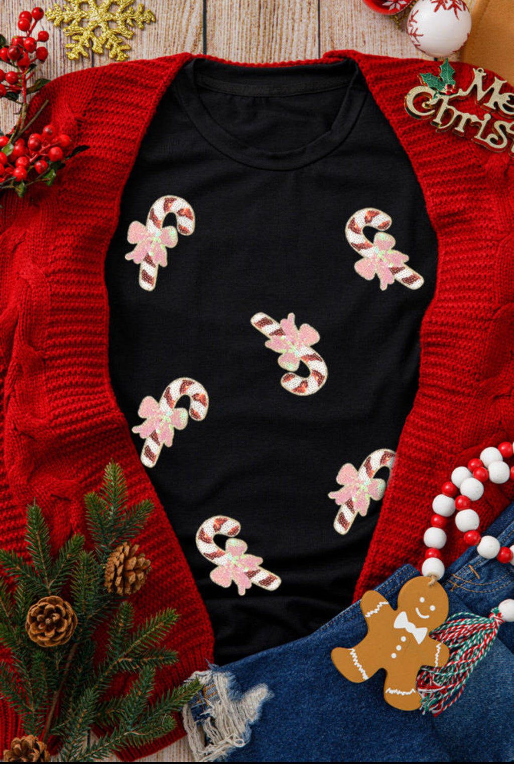 Sequin Candy Cane Short Sleeve Tshirt