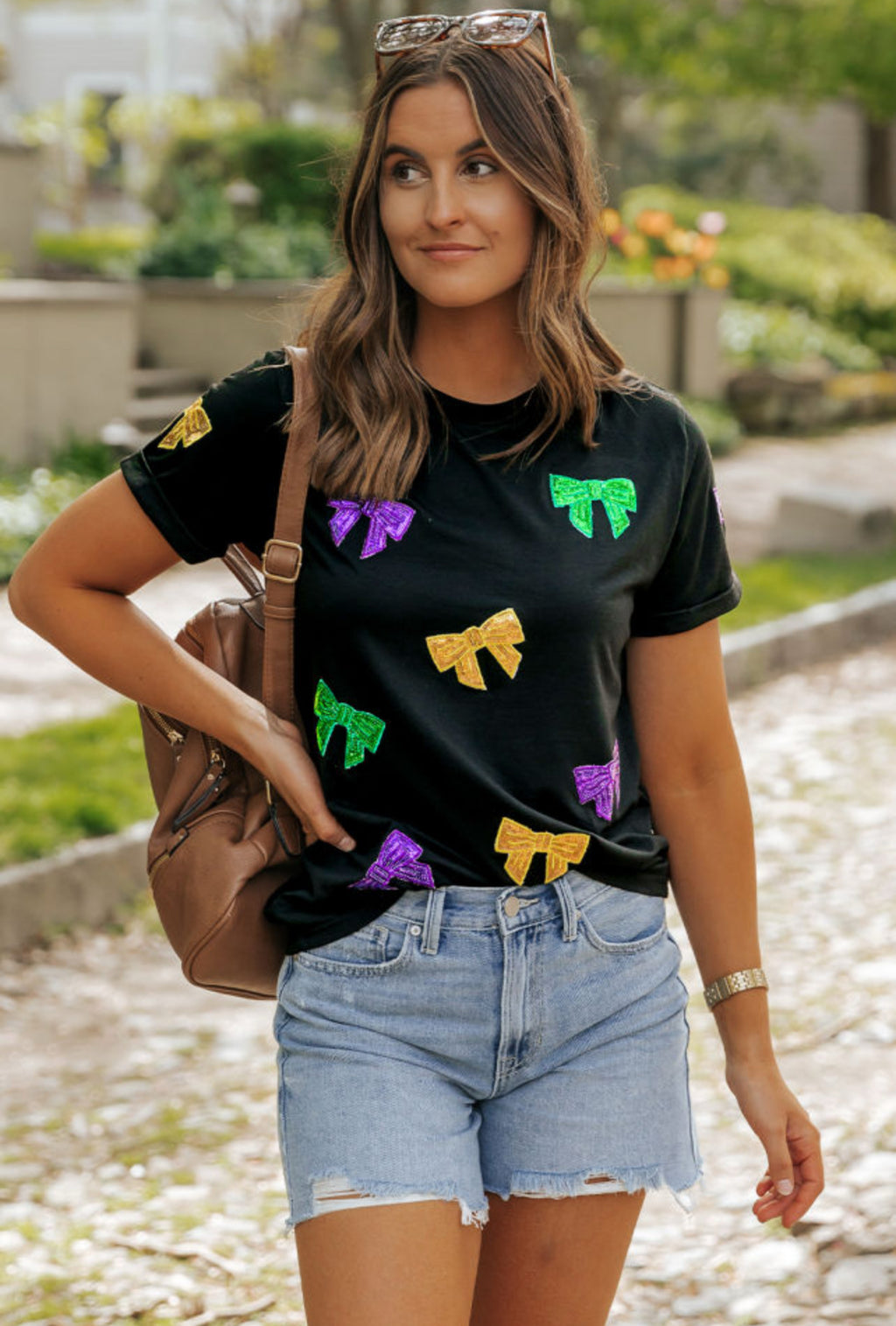 Sequin Bow Mardi Gras Tshirt