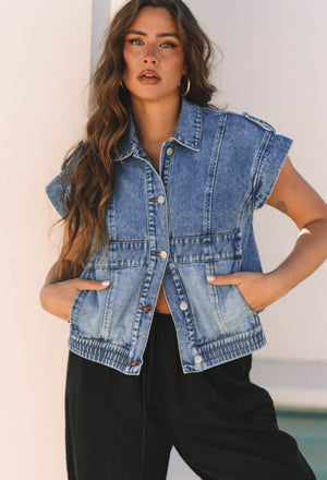 Cropped Denim Vest