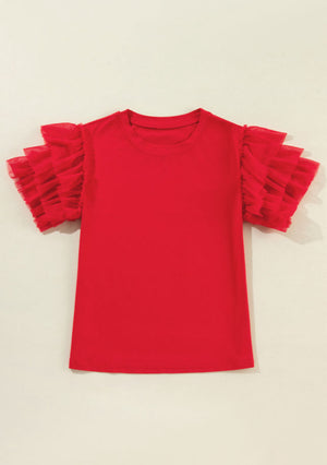 Red ruffle sleeve blouse