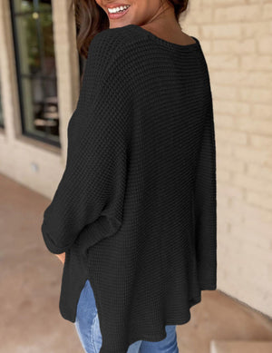 Black waffle knit blouse