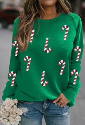 Sequin Candy Cane Pullover