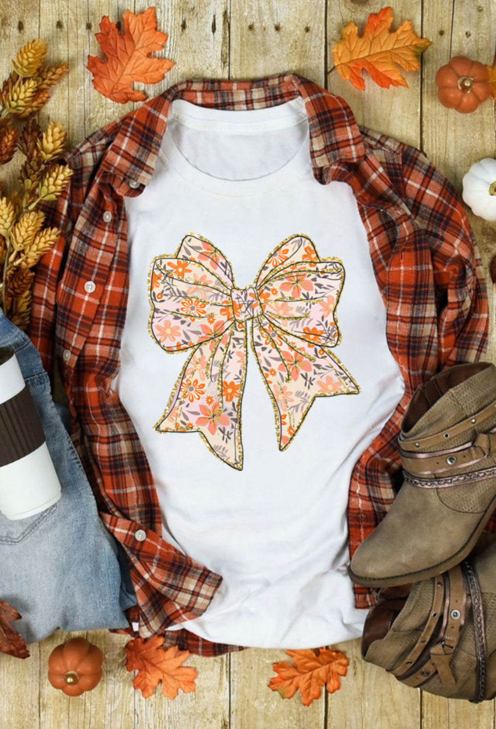 Fall Bow Tshirt w/ Glitter