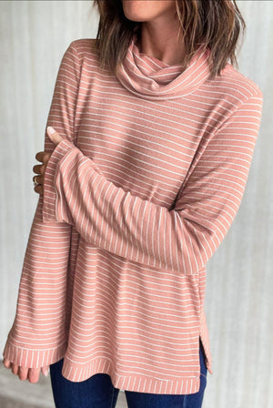 Striped Cowl Neck Blouse