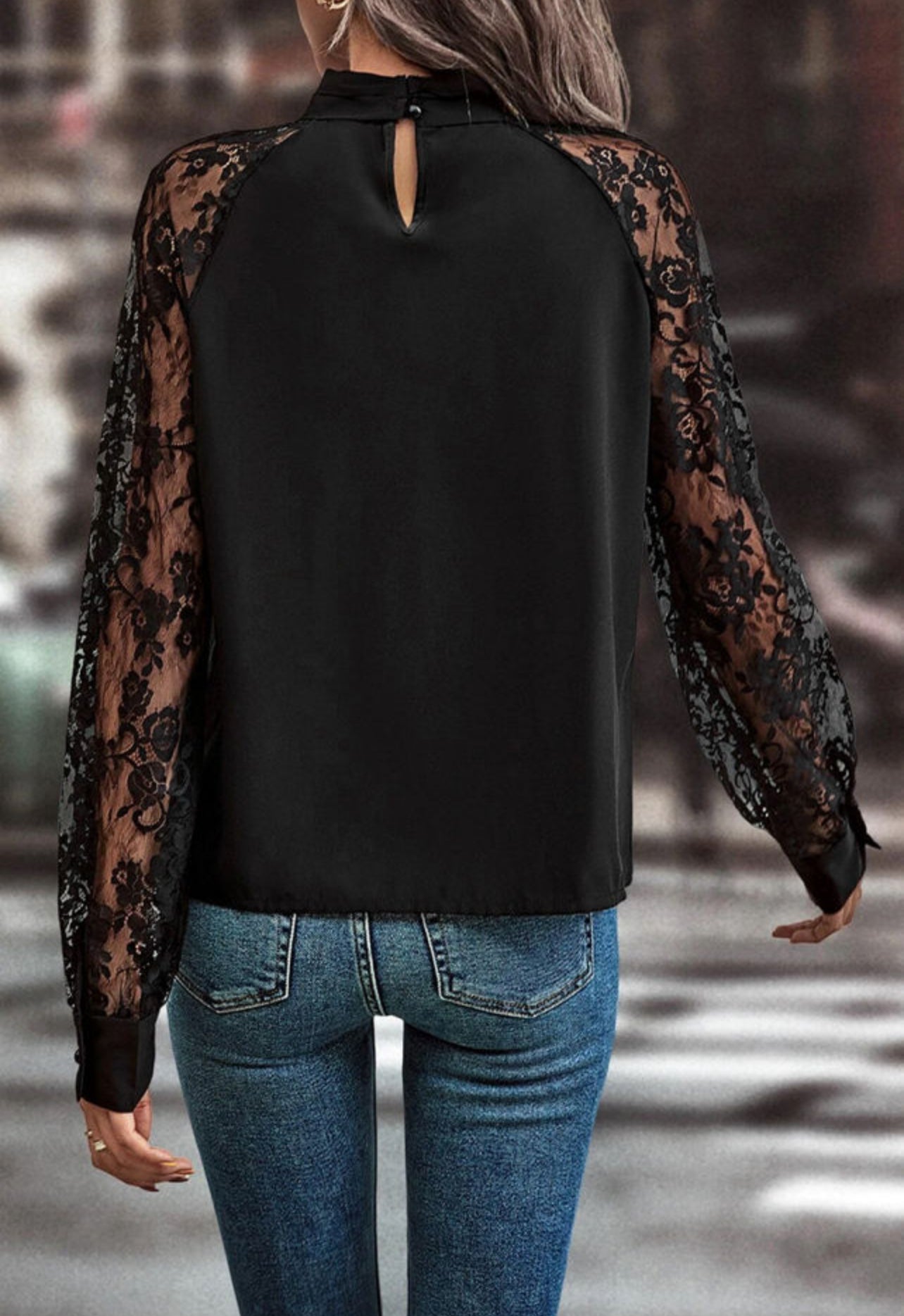 Black Lace Sleeve Blouse