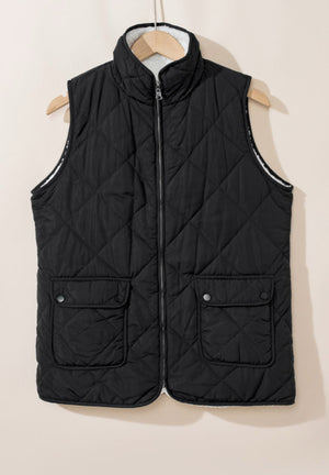 Quilted fleece lined zip up vest