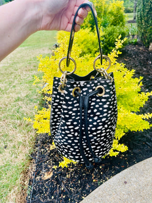 Cowhide Bucket Bag w/ Crossbody Chain