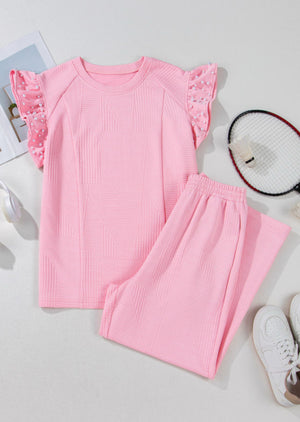 Pearl Sleeve Pink Textured Set