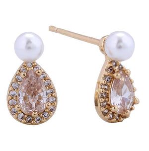 Pearl with pear drop post earrings