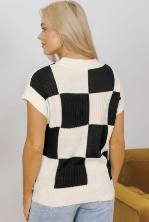 Checkered Short Sleeve Sweater