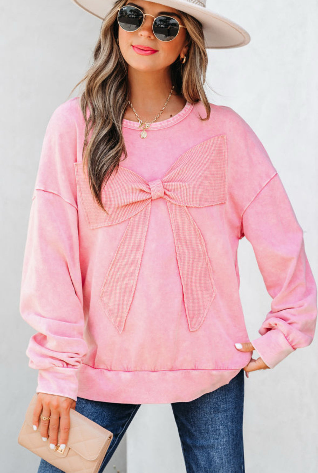 Oversized Bow Acid Washed Pullover