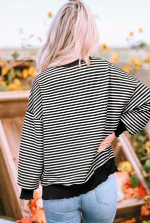 Black stripe drop shoulder long sleeve top