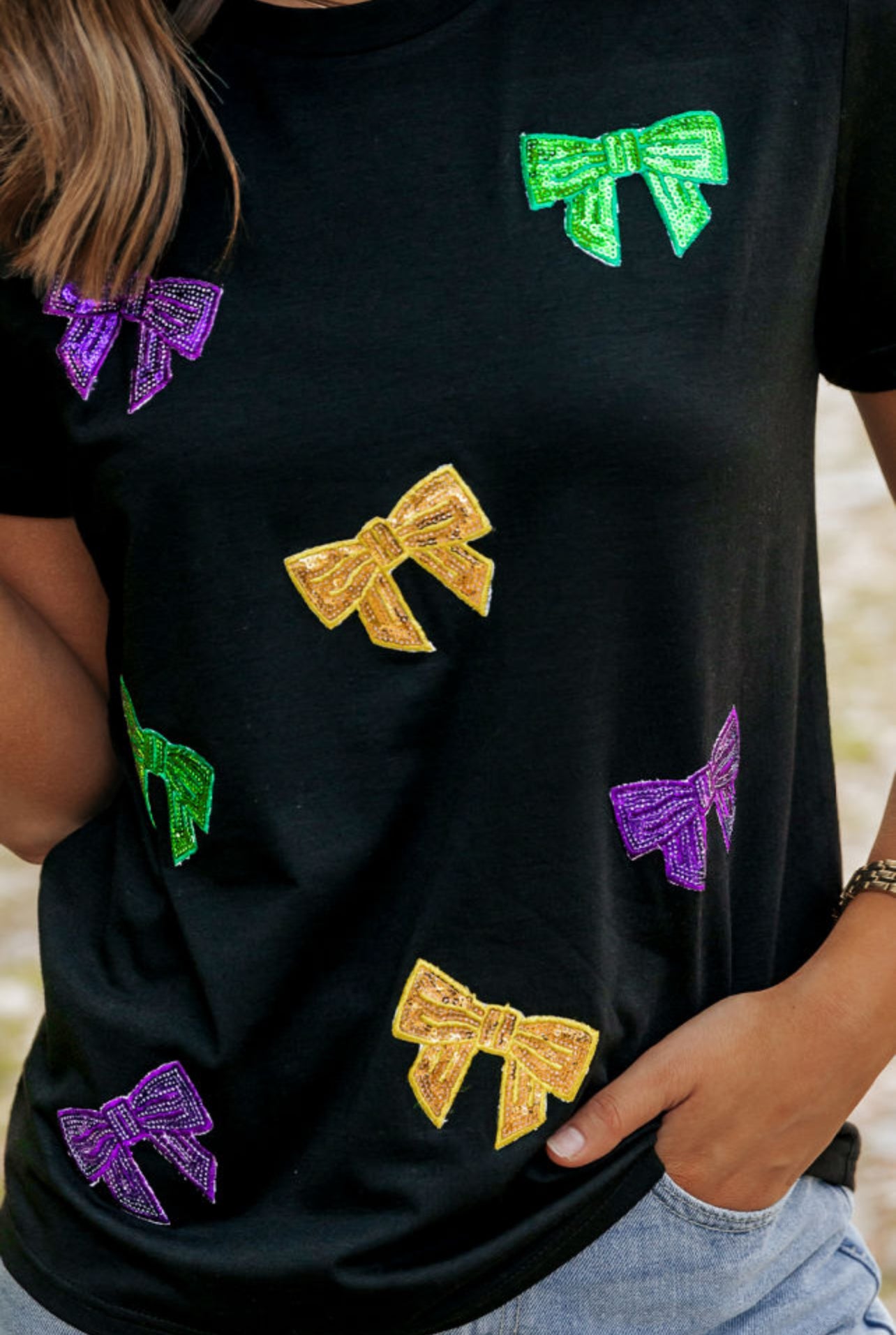 Sequin Bow Mardi Gras Tshirt