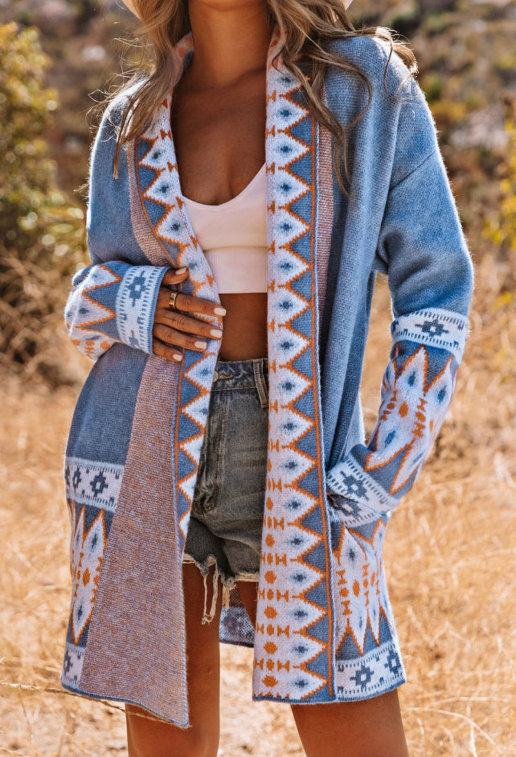 Blue Aztec Open Cardigan