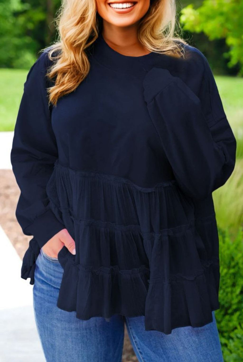 Navy Crewneck Tiered Skirt Top