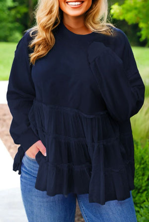 Navy Crewneck Tiered Skirt Top