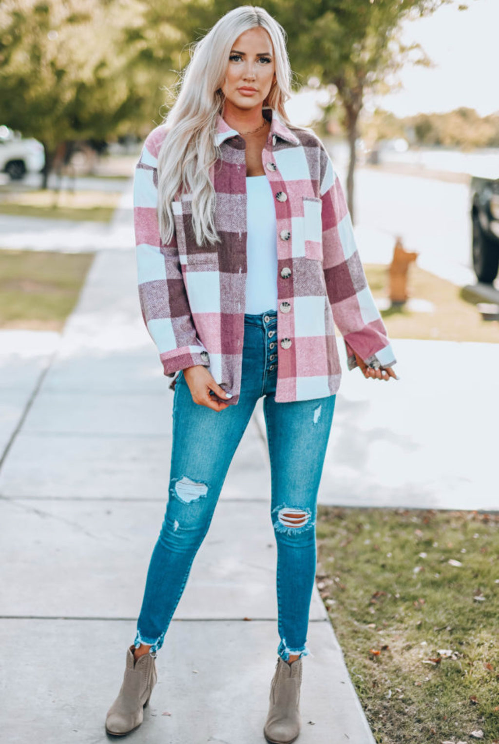Pink and White Plaid Shacket