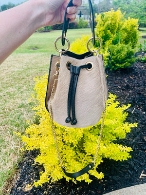 Cowhide Bucket Bag w/ Crossbody Chain