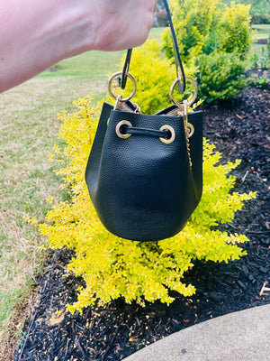 Cowhide Bucket Bag w/ Crossbody Chain
