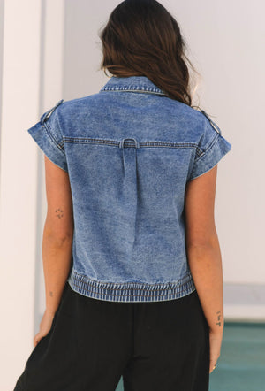 Cropped Denim Vest