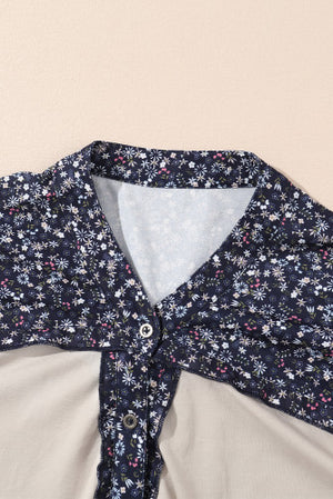 Navy Mixed Print Patchwork Top