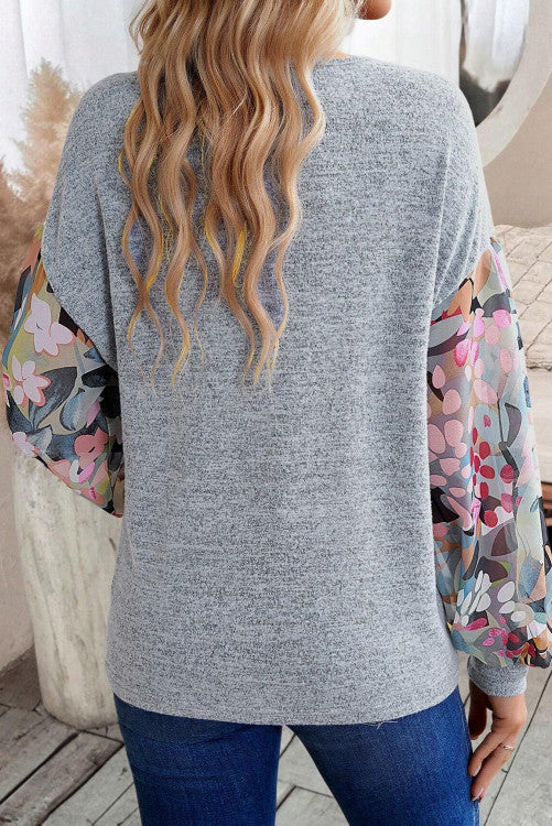 Floral Lantern Sleeve Blouse