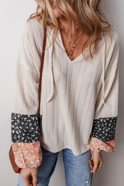 Beige and Floral Patchwork Blouse