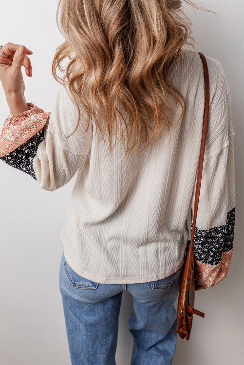 Beige and Floral Patchwork Blouse