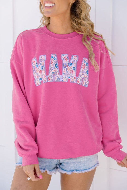 Mama Faux Embroidered Pullover